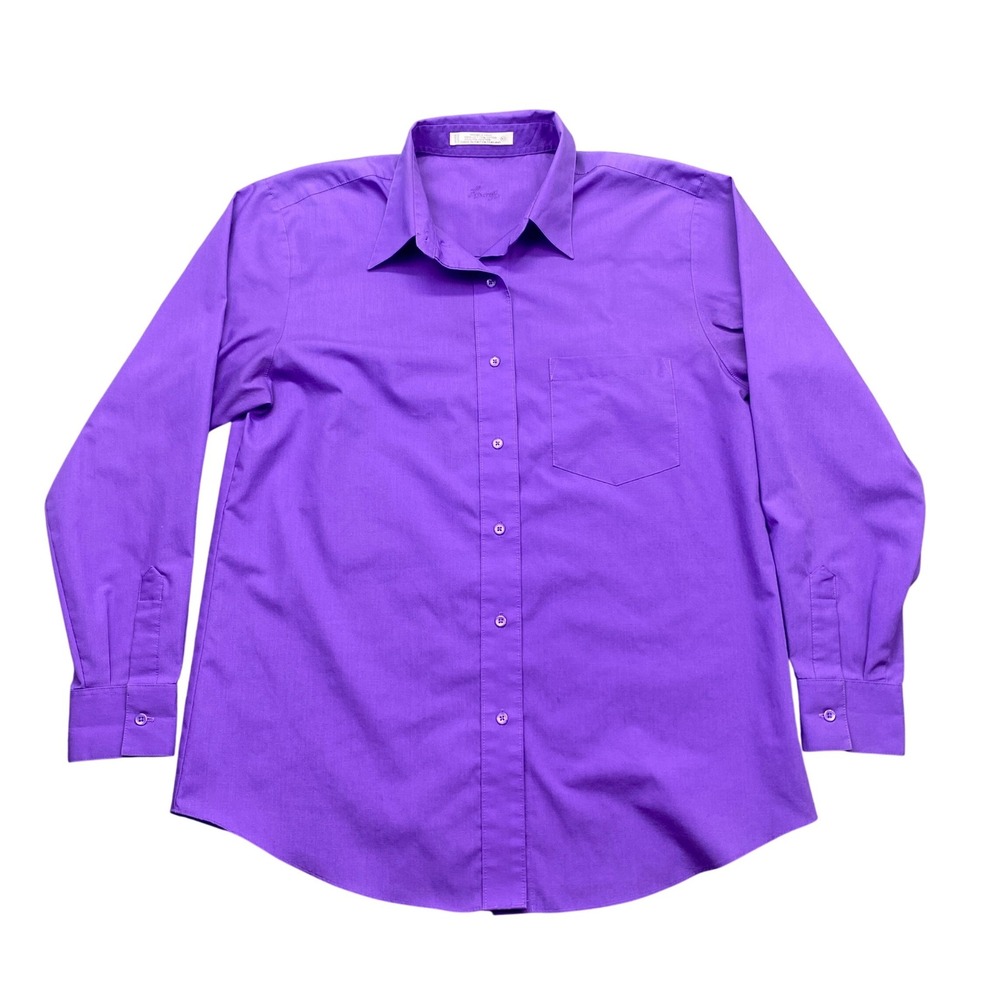 Foxcroft Womens Purple Wrinkle Free Button Down Shirt Size 18 Long Sleeve Cotton